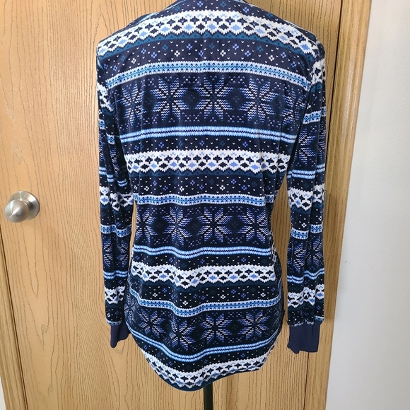 Nautica snowflake fairisle print soft button up Henley winter pajama top - Picture 2 of 3